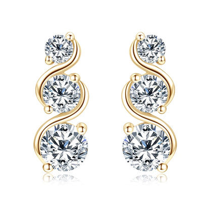18K Gold Plated 1.80CTTW. VVS1 Round Moissanite Drop Earrings Studs Real 925 Silver for Women Wedding Party Gift 2024 New