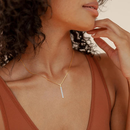 2.8mm 0.56ctw. Moissanite Pendant Necklace for Women 925 Silver Adjustable Chain 7-stone Bar Necklaces Trend Jewelry Gifts