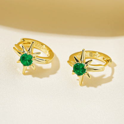 Emerald Cut Gemstone Drop Hoop Earrings for Women 925 Sterling Silver 14K Gold Plated Green Marqusie Round Cut CZ Stud Earrings