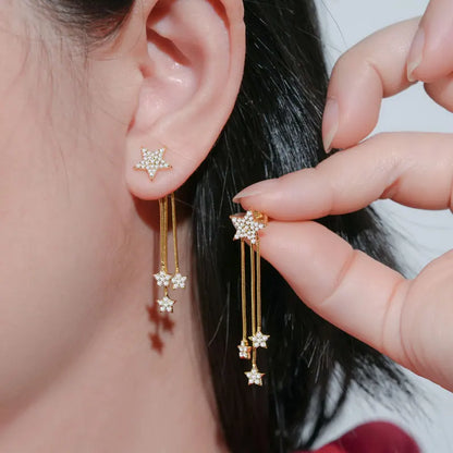 4mm D Moissanite Drop Earrings for Women S925 Silver Chain Star Flowers Pendant Stud Earrings Daily Wear Wedding Jewelry