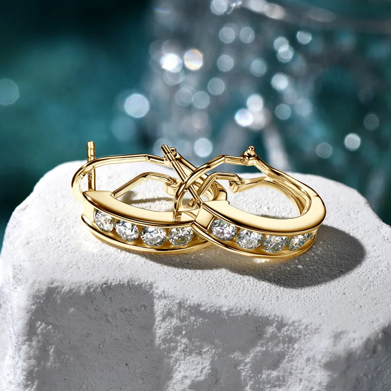 3mm 1.0CTW. Moissanite Hoop Earrings for Women 2024 18k Gold Plated 925 Silver Clip Earrings Trendy Wedding Christmas Gift