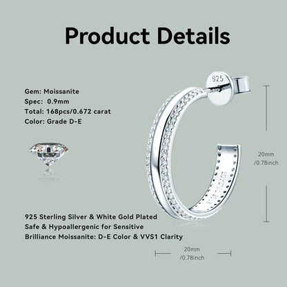 C Shape Open Circle Stud Earrings Moissanite Hoop Drop Piercing Earrings 925 Sterling Silver Women's Anniversary Jewelry