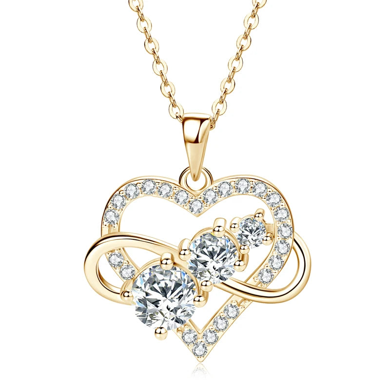 2024 Original 925 Silver Infinity Moissanite Heart Pendant Necklace D1.60CT Round Cut Lab Diamond Neck lace Women's Jewelry Gift