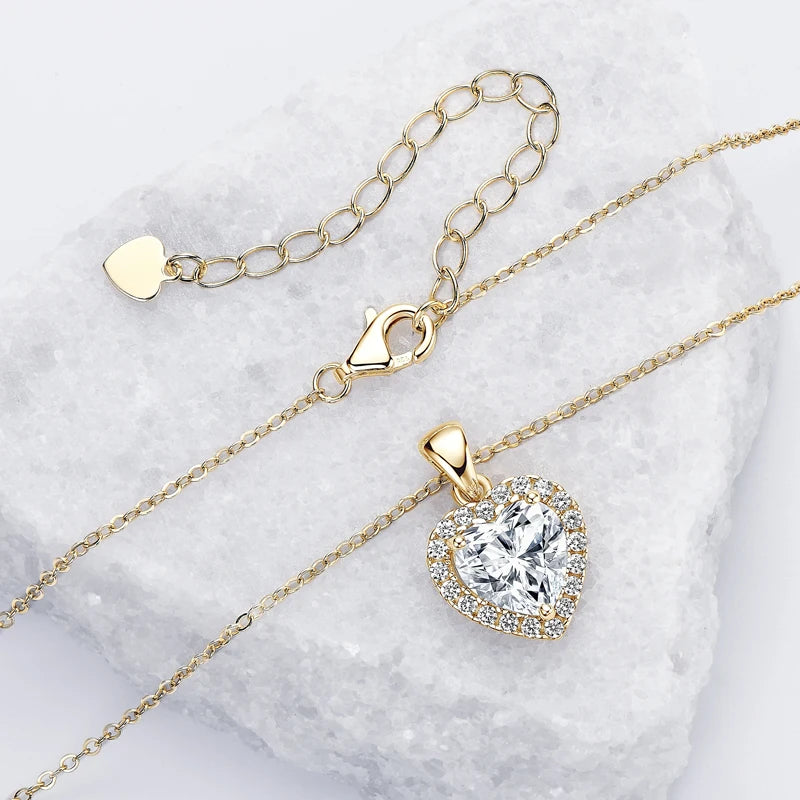 Real 2CT Heart Shape Moissanite Pendant Necklace 925 Silver for Women Jewelry GRA Certified Wedding Birthday Valentine Day Gift