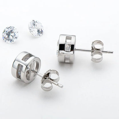 Silver 925 Moissanite Earrings Round Diamond Bezel Setting Stud Earrings Silver 5/6.5mm Women Men Solitiare Earring Gifts