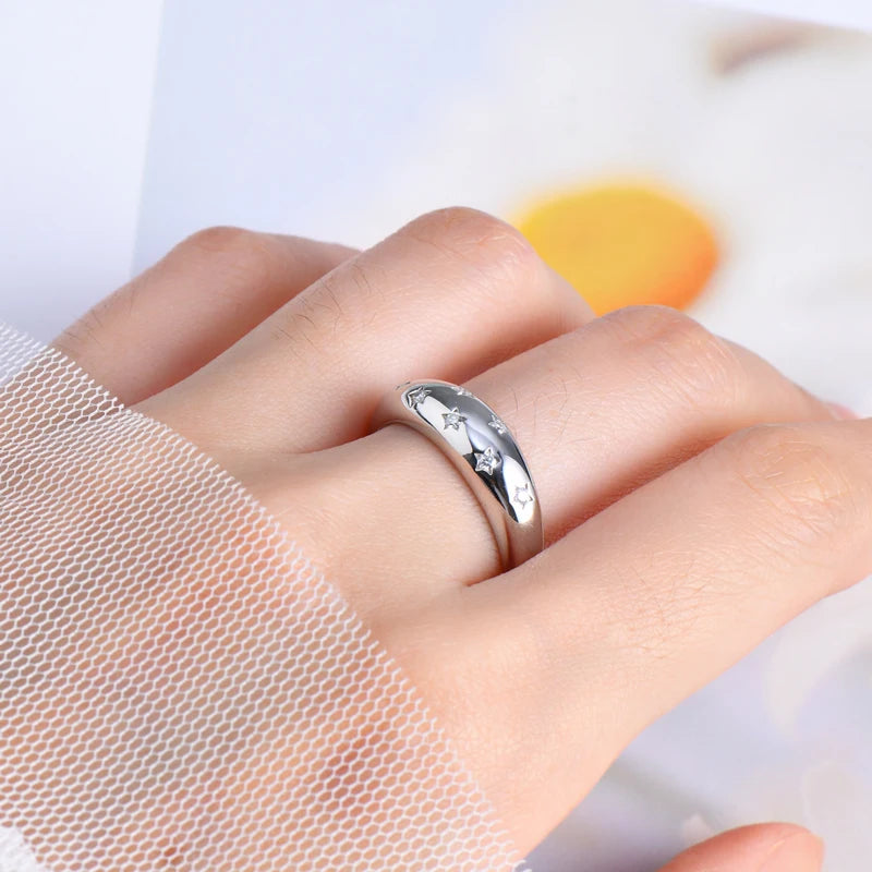Women's Ring Bezel Setting Star Moissainte Rings 18K Gold Plated 925 Silver Band Fashion Party Daily Wear Jewelry New In