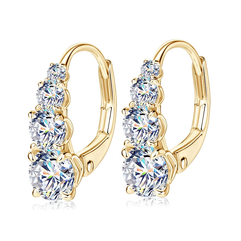 Luxury 1.86CTW 5mm Moissanite Drop Hoop Earrings for Women Real 925 Silver 4-stone Clip Earring Wedding Party Jewelry Gift