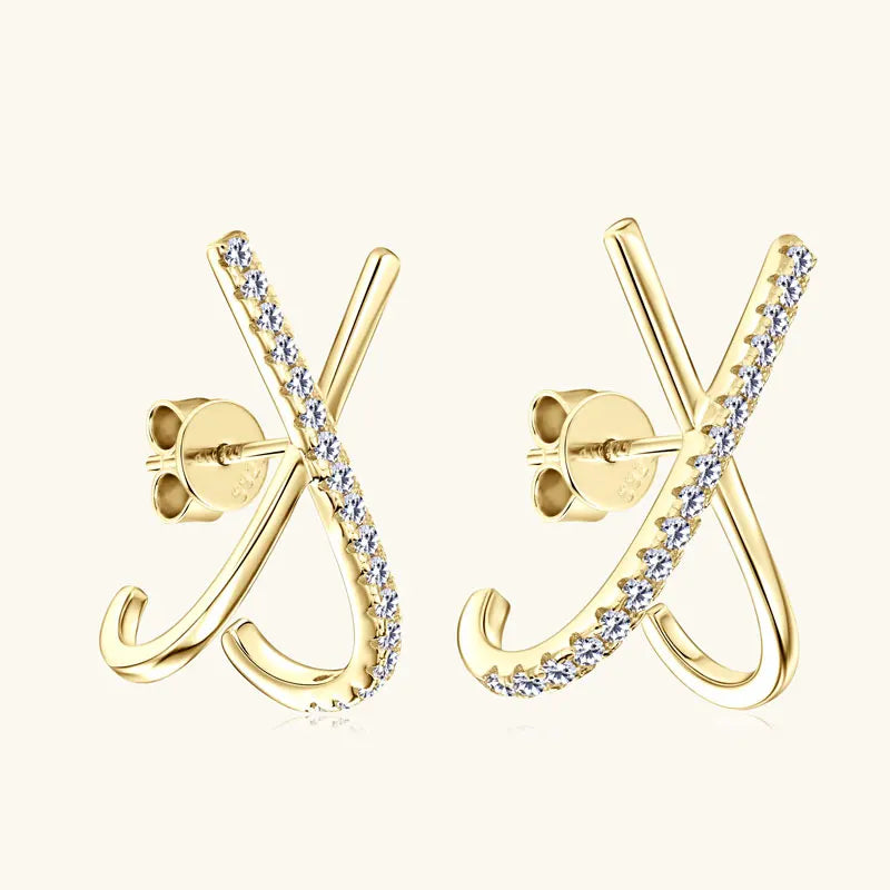 2025 New Trend Moissanite Earrings 925 Silver Cross X Shape Stud Earrings for Women Daily Wear Fine Jewelry Gift Birthday