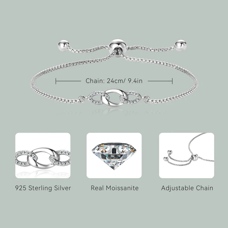 2024 Trendy Stretch Adjustable Moissanite Bracelet Real 925 Silver Plated Gold Bracelet for Women Fine Jewelry Gift Hand Chain