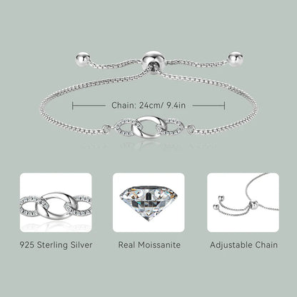 2024 Trendy Stretch Adjustable Moissanite Bracelet Real 925 Silver Plated Gold Bracelet for Women Fine Jewelry Gift Hand Chain