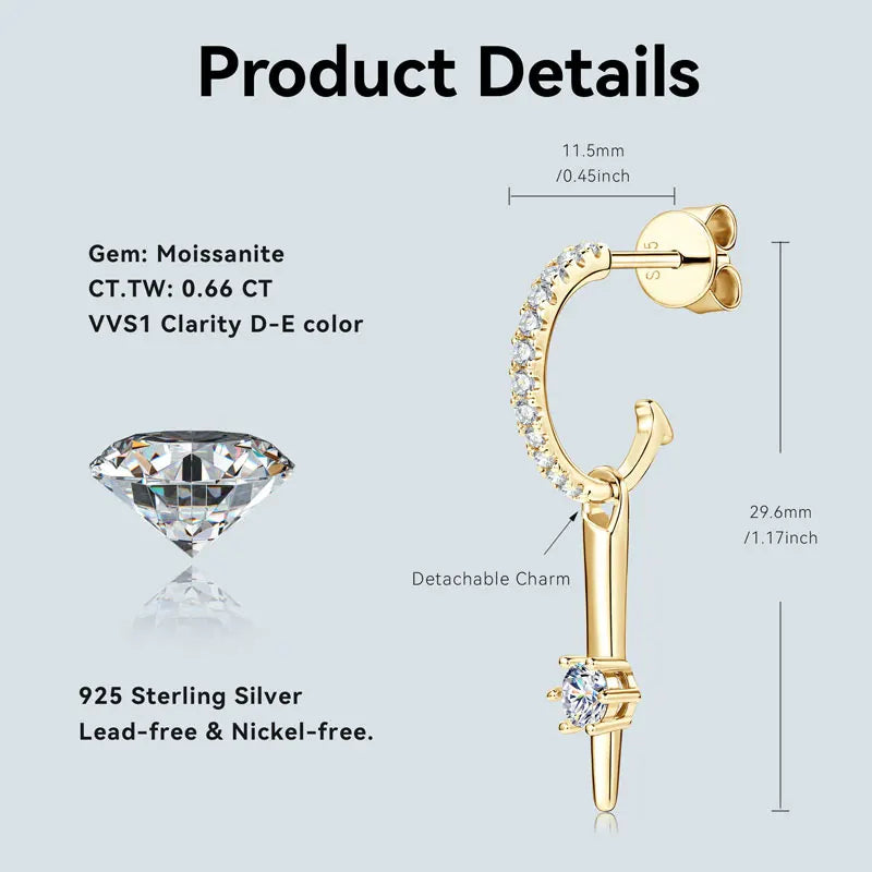 925 sterling silver moissanite stud earrings Fashion women's half-open hoop drop earrings dual use jewelry original 2025