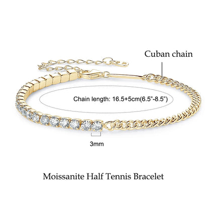 3mm D VVS1 Full Moissanite Tennis Bracelets for Women Men Couples Real 925 Sterling Silver Bracelet 14K Gold Plated Gifts