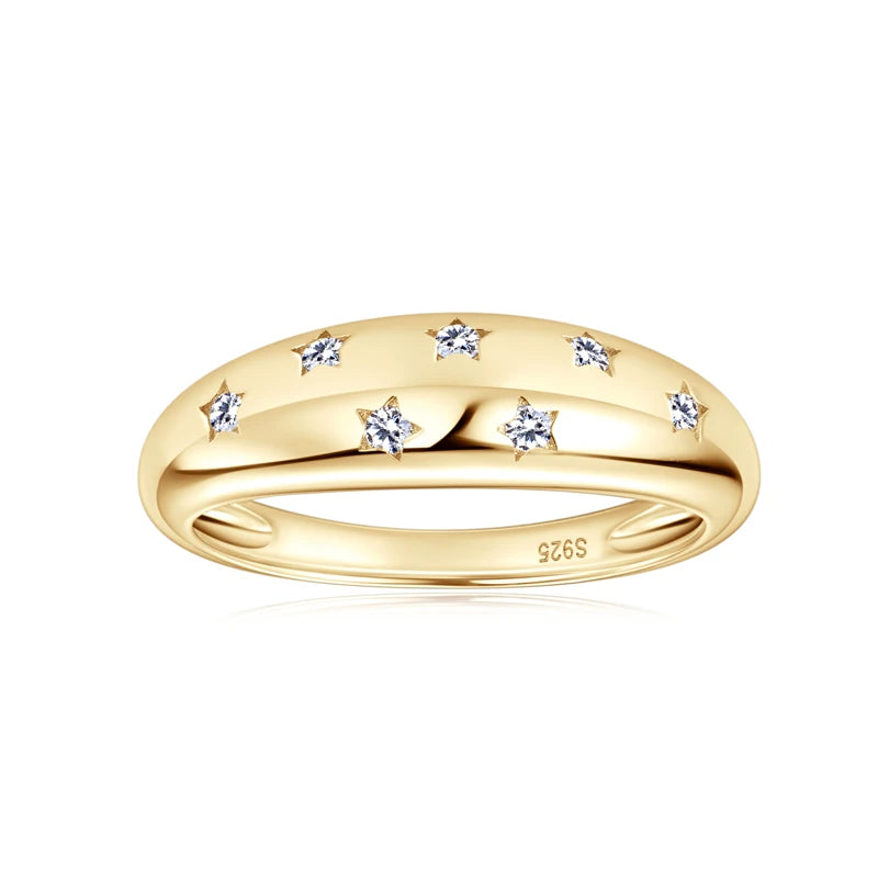 Women's Ring Bezel Setting Star Moissainte Rings 18K Gold Plated 925 Silver Band Fashion Party Daily Wear Jewelry New In