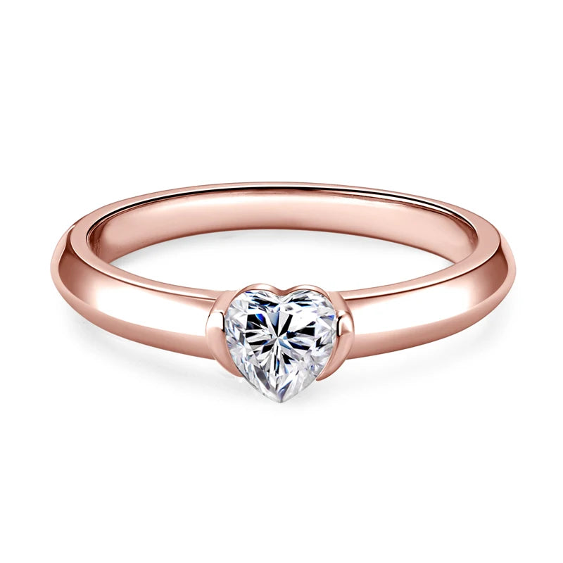 Rose Gold Color 0.5ct Heart Shaped Moissanite Solitaire Engagement Ring Silver 925 for Women Promise Wedding Bands Jewelry