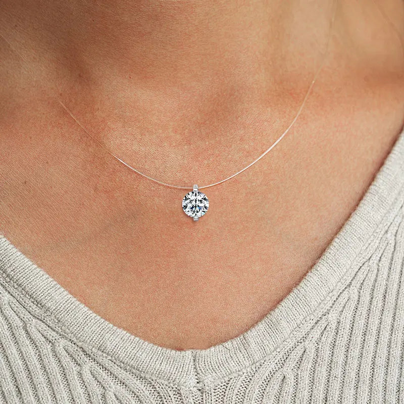2ct 1ct 0.5ct D Moissanite Pendant Necklaces for Women 925 Silver Adjustable Invisible Fish Line Chain Choker Gift 6.5-8mm