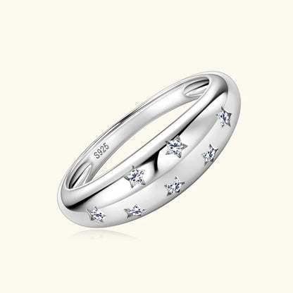 Women's Ring Bezel Setting Star Moissainte Rings 18K Gold Plated 925 Silver Band Fashion Party Daily Wear Jewelry New In
