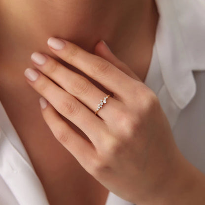 Real 925 Sterling Silver Moissanite Engagement Ring for Women Dainty Thin Finger Rings Gold Color Jewelry Accessories Gift