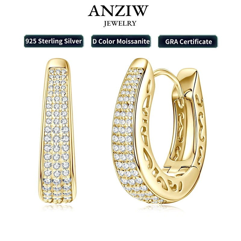 2025 0.86CTW. Pave Moissanite Hoop Huggie Earrings for Women 925 Silver Luxury Skeleton Design Earring Original Fine Jewelry GRA