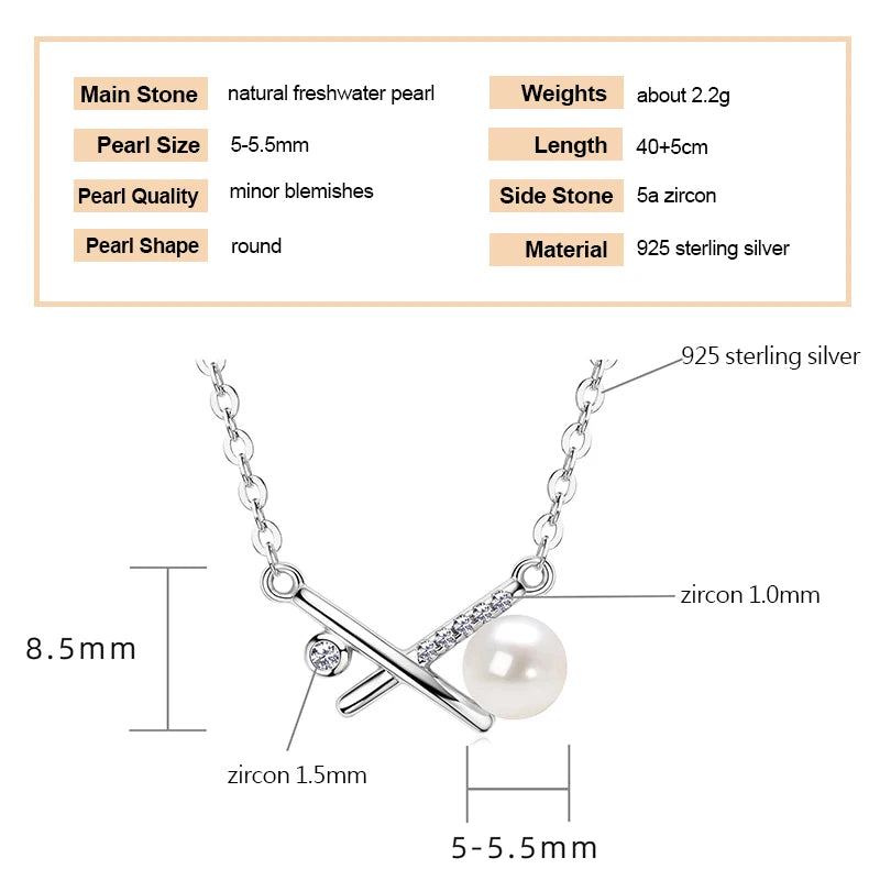 5-5.5mm Natural Freshwater Pearl Pendant Necklace 925 Sterling Silver for Women X Shape Cross Pendants Valentine Gifts