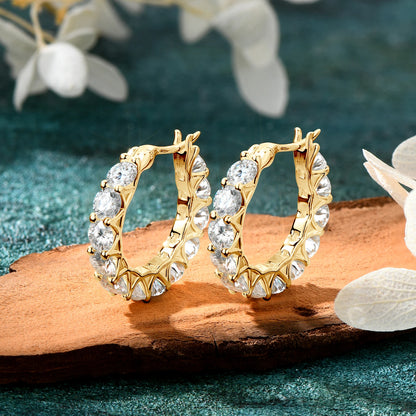 Luxury Hoops Sparking Full 3mm/4mm Moissanite Earrings Solid Silver 925 for Women Huggie Wedding Engagement Jewelry Gifts
