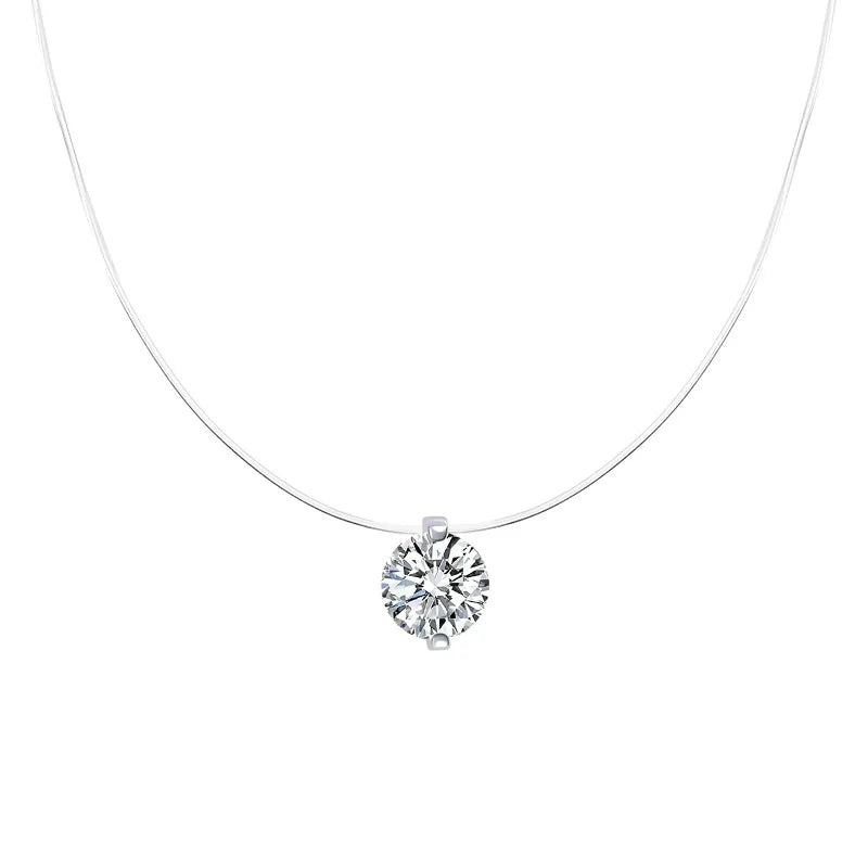 925 Silver 8mm 2ct Moissanite Pendant Necklace for Women Jewelry Adjustable Invisible Fish Line Chain Collar 1ct 0.5ct Diamond