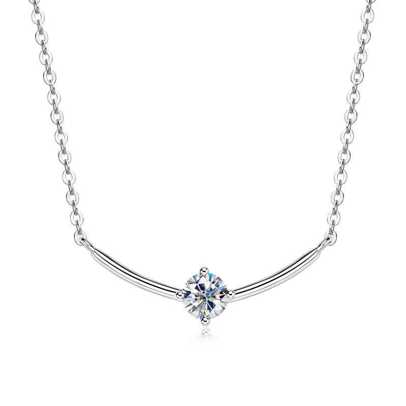 2024 5mm 0.5ct D Moissanite Curved Pendant Necklace 100% 925 Silver Chain for Women Jewelry Christmas Anniversary Gift with GRA