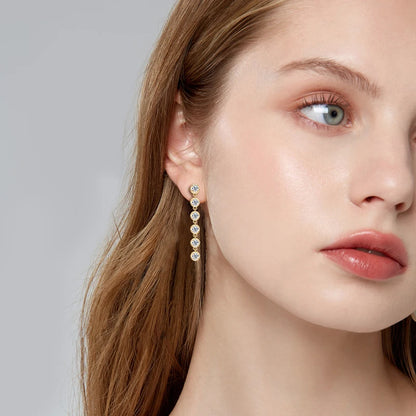 1.20CTTW. 3MM Moissanite Chandelier Dangle Earrings for Women Real 925 Silver Long Chain Drop Studs Party Wedding Jewelry Gift