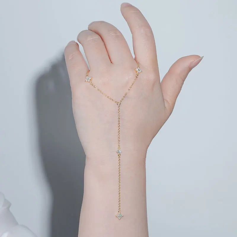 Moissanite Long Tassel Pendant Necklace 925 Silver Four Clover Flower Y Chain Necklace for Women Valentine Gift Trend 2024