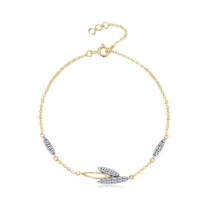 2024 Trendy 18k Rose Gold Plated Delicate 2mm D Color Moissanite Leaf Bracelet  925 Silver Chain for Women Wedding Jewelry Gift