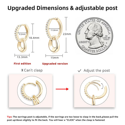 D Moissanite Hoops Earrings Silver 925 1.3mm Round Cut Certified Jewelry for Women Detachable Dangle Earring Gifts for her