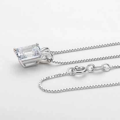 Cubic Zirconia Necklace Emerald Cut Pendants 925 Sterling Silver Woman Engagement Gift With 45cm Silver Box Chain Jewelry