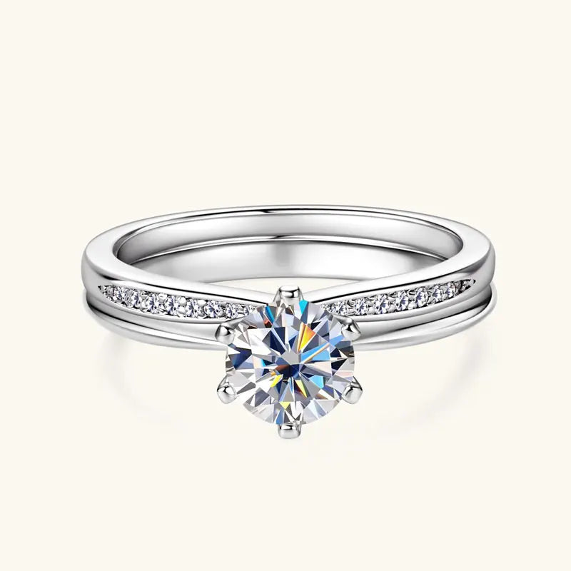 Classic 1.0ct D Moissanite Wedding Engagement Rings for Women 925 Silver Solitaire Bridal Ring Stackable Half Eternity Band Sets