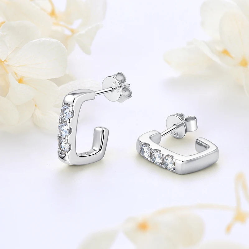 Versatile C shape Open Earrings Stud 925 Silver Piercing Earring 0.1ct Moissanite for Women Certified Jewelry Girls Gift