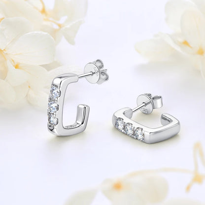 Versatile C shape Open Earrings Stud 925 Silver Piercing Earring 0.1ct Moissanite for Women Certified Jewelry Girls Gift