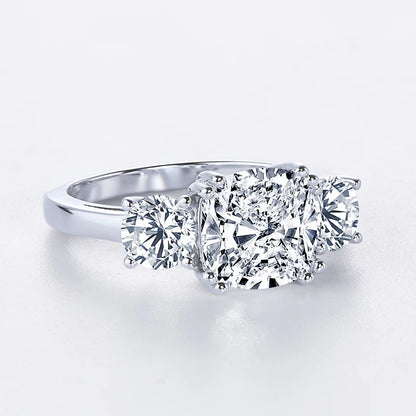 3.5CT Three Stone Engagement Ring Band 925 Silver Sterling Cushion Cut Moissanite Wedding Ring Certified Jewelry For Women
