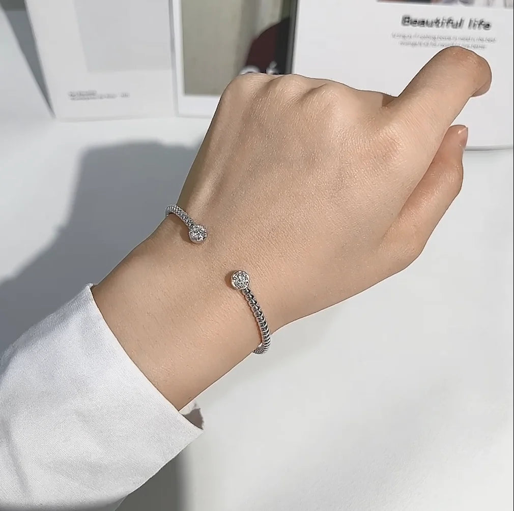 Solid Bangle Real 925 Silver 5mm 1ctw. D Color Bezel Round Moissanite Bracelet for Women Open Bangle Cuff Gift GRA Jewelry