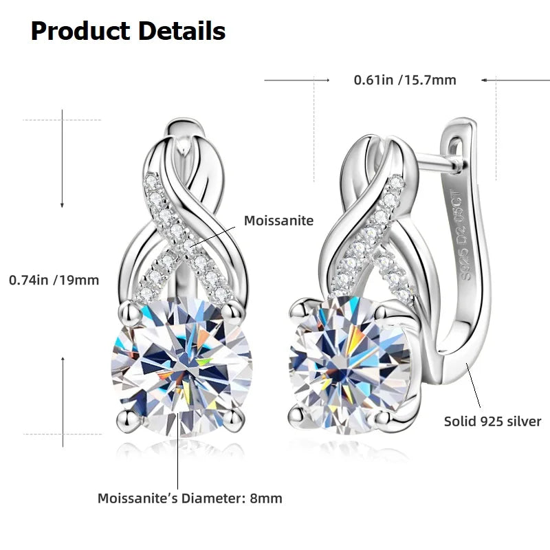 Real 925 Sterling Silver Infinity Hoop Earrings for Women 4.10ctw. Moissanite Drop Earrings Luxury Wedding Jewelry Certificate