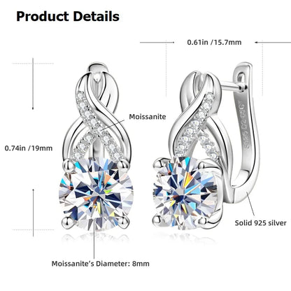 Real 925 Sterling Silver Infinity Hoop Earrings for Women 4.10ctw. Moissanite Drop Earrings Luxury Wedding Jewelry Certificate