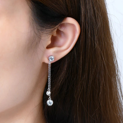 4mm D Moissanite Drop Earrings for Women S925 Silver Chain Star Flowers Pendant Stud Earrings Daily Wear Wedding Jewelry