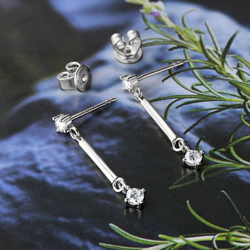 Long Dangle Earrings with Moissanite Drop Piercing Ear Studs Real D Color 925 Silver for Women Jewelry Certificate Gifts