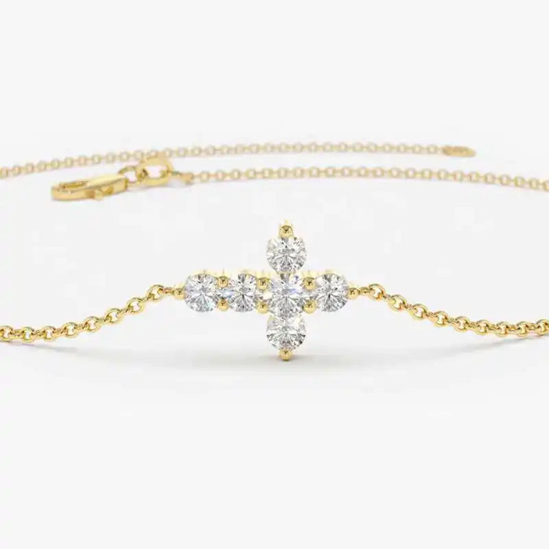 925 Sterling Silver Cross Bracelet Certified 2.5mm D Color Moissanite Bracelet for Women Men Jewelry Adjustable Chain Gift