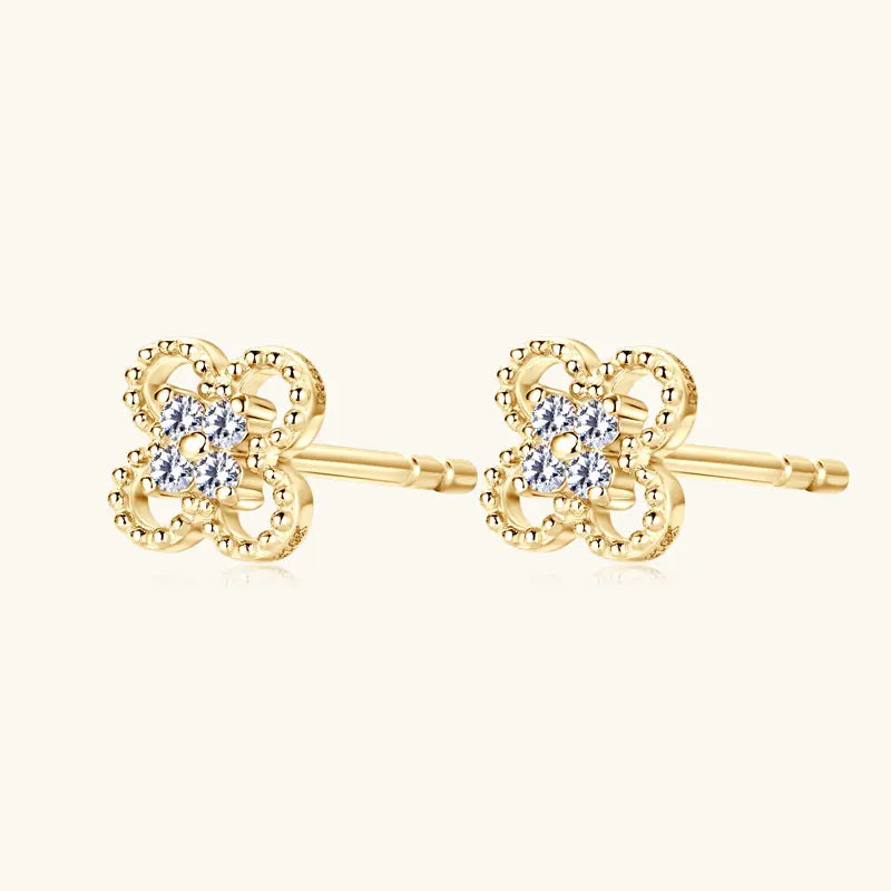 2025 New Solid 10K Gold Clover Flower Moissanite Studs Earrings Mini Piercing Ear Earrings GRA Certified Jewelry for Women Gift