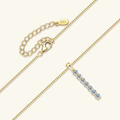 2.8mm 0.56ctw. Moissanite Pendant Necklace for Women 925 Silver Adjustable Chain 7-stone Bar Necklaces Trend Jewelry Gifts