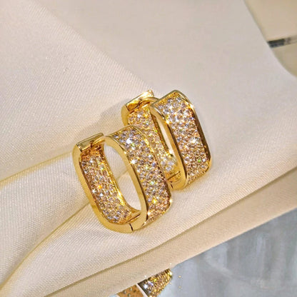 Luxury Square Hoop Earrings Dazzling Full Micro Paved Moissanite Real 925 Silver for Women Men Party Wedding Jewelry Gifts