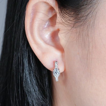 Hoop Huggie Earrings 100% 925 Sterling Silver 1.0ct Oval Cut D Color Moissanite Earrings for Women 2024 New Jewelry Gift