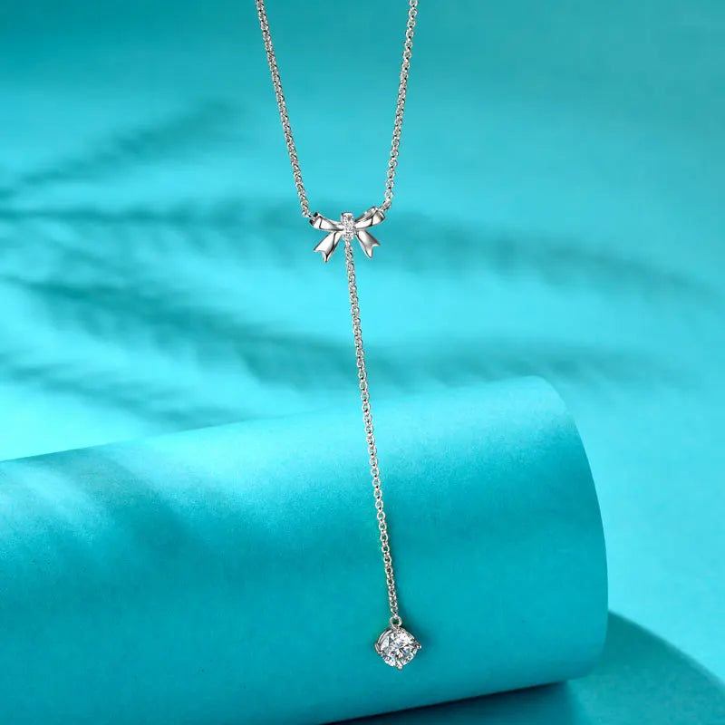 6.5mm 1ct Moissanite Pendant Y Shaped Butterfly Necklace for Women 925 Silver Adjustable Chain Necklaces 2025 Jewelry Gift