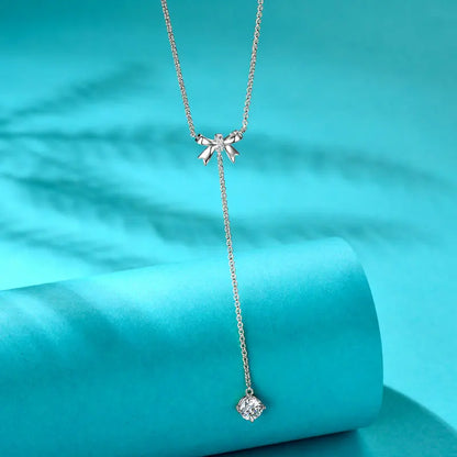 6.5mm 1ct Moissanite Pendant Y Shaped Butterfly Necklace for Women 925 Silver Adjustable Chain Necklaces 2025 Jewelry Gift