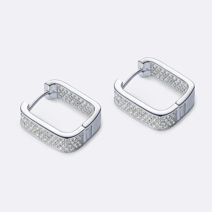 Original 100% 925 Silver Square Hoop Earrings Full Round Cut Moissanite Diamond Earrings Piercing Jewelry Birthday Party Wedding