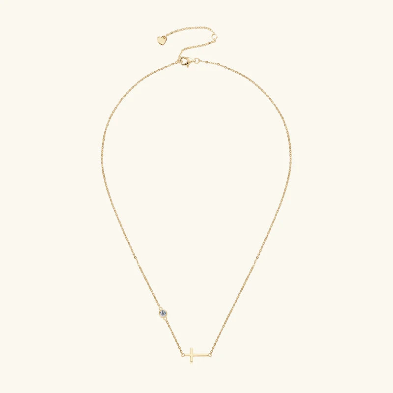 2024 New 925 Silver Cross Pendant Necklace for Women Delicate Sideway Moissanite 4mm Charm Necklace Jewelry Valentine Day Gift
