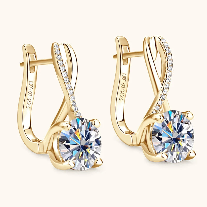 D2.0CT Moissanite Drop Huggie Earrings Real 925 Silver Women Gold Plated Hoops Infinite Earring Certified Wedding Jewelry